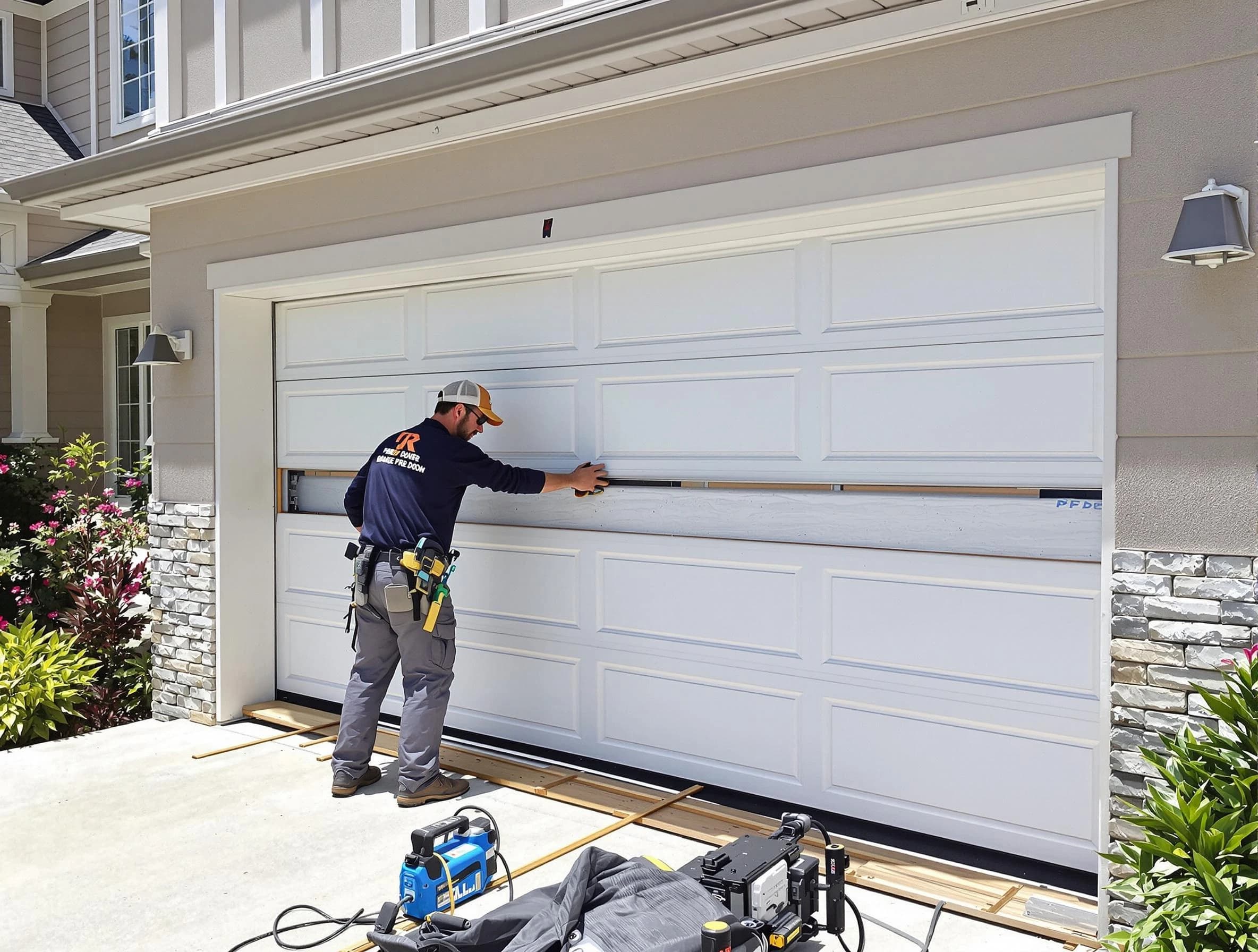 Orangetown Garage Door Repair team performing complete garage door replacement at Orangetown residence