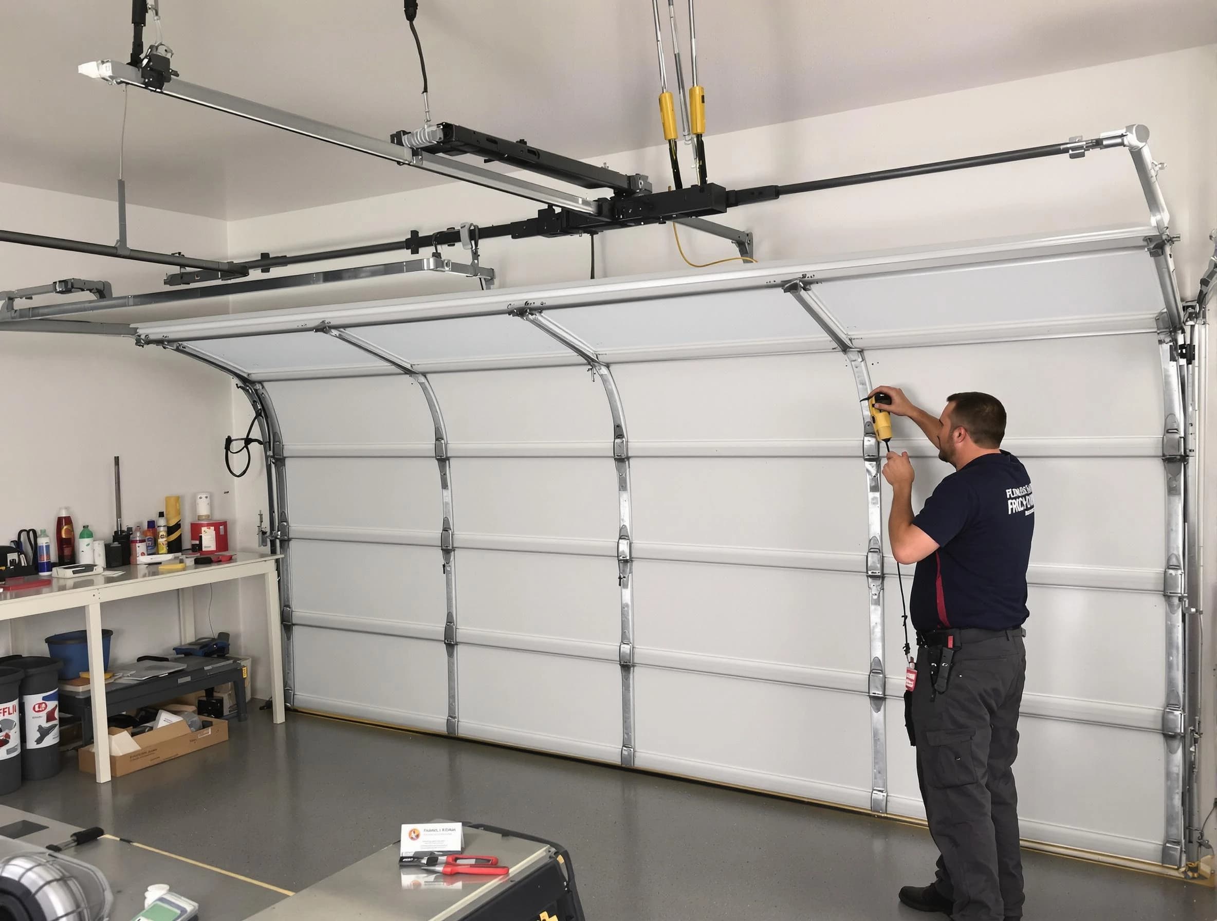 Orangetown Garage Door Repair certified technician performing overhead door system repair in Orangetown