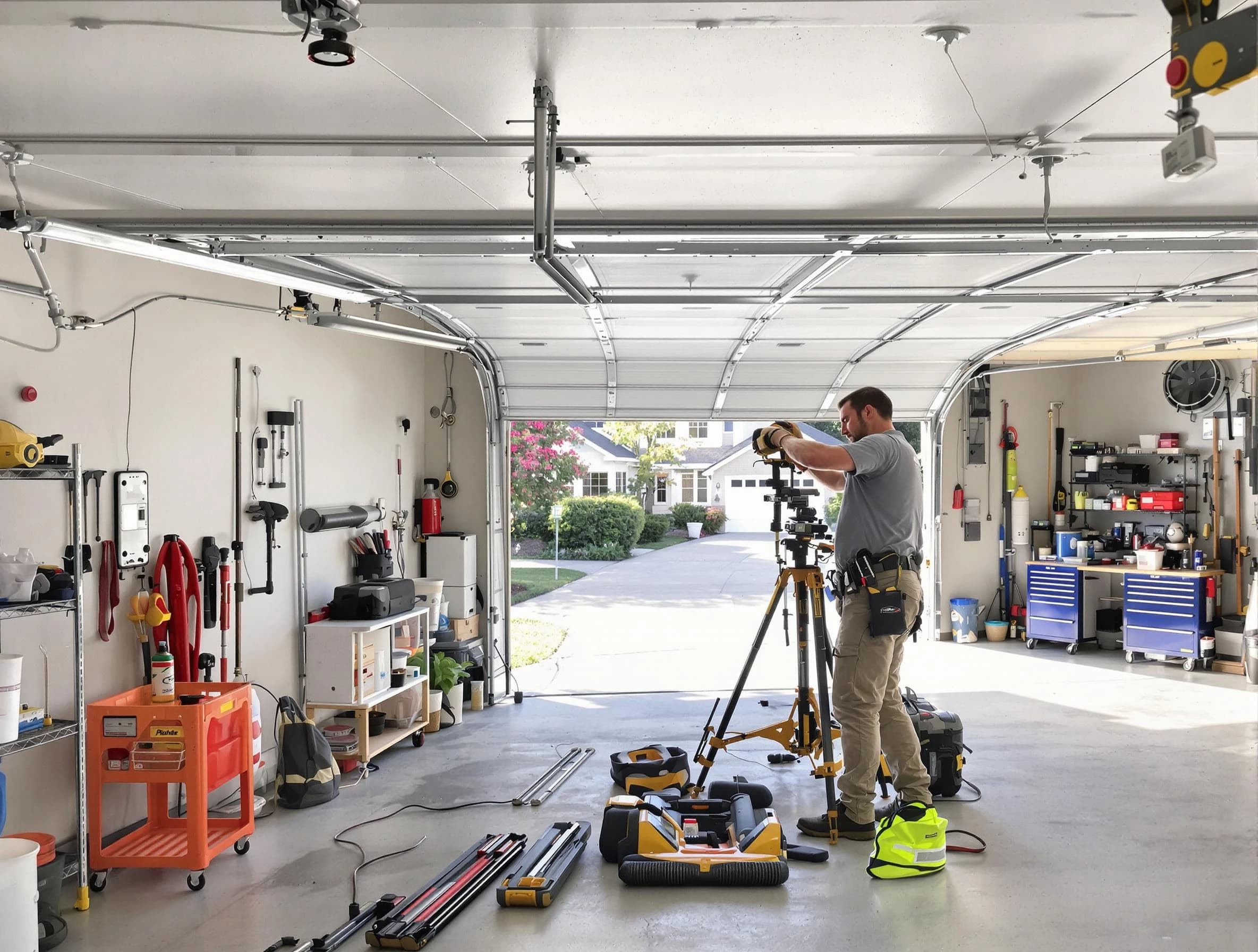 Orangetown Garage Door Repair specialist performing laser-guided track alignment in Orangetown